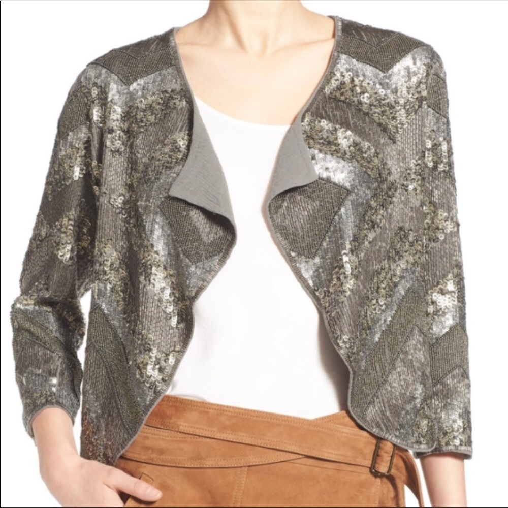 NWT Olivia Palermo Chelsea28 sequin silver jacket